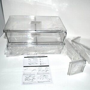 DELAMU Stackable Drawer Organizer – 2-Pack Clear Countertop Storage Bins with Li